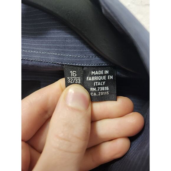 Boss Hugo Boss Mens Long Sleeve Button Down Navy Blue Striped Neck 16‎ 32/33 - Picture 6 of 9